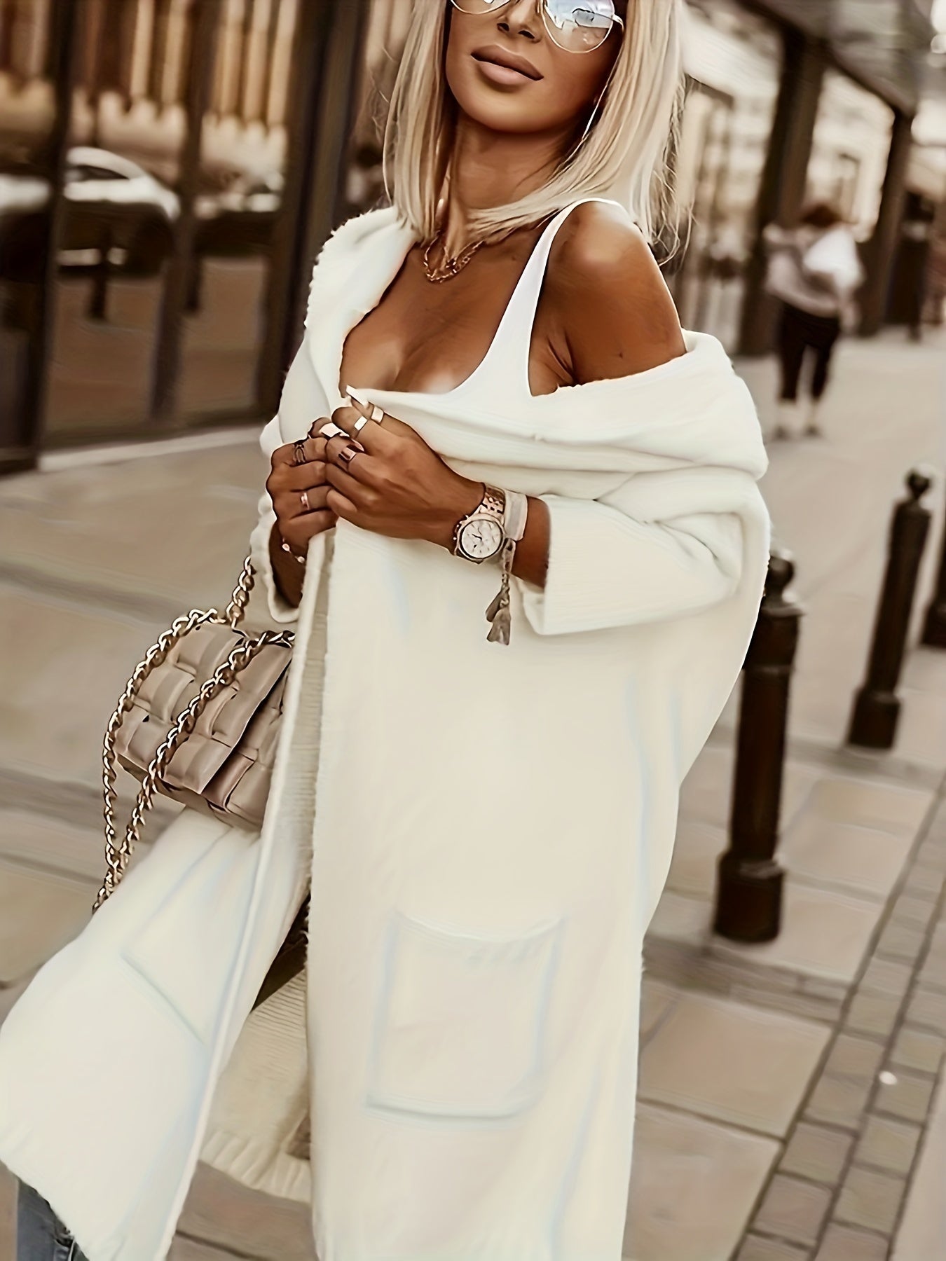 Hooded V-Neck Knit Cardigan