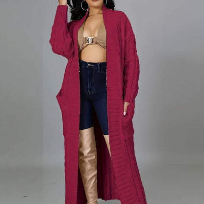 Extra-Long Cable Knit Cardigan