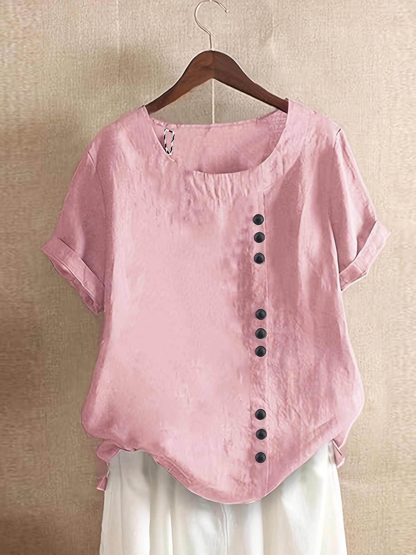 Elegant Button-Up Crew Neck Shirt