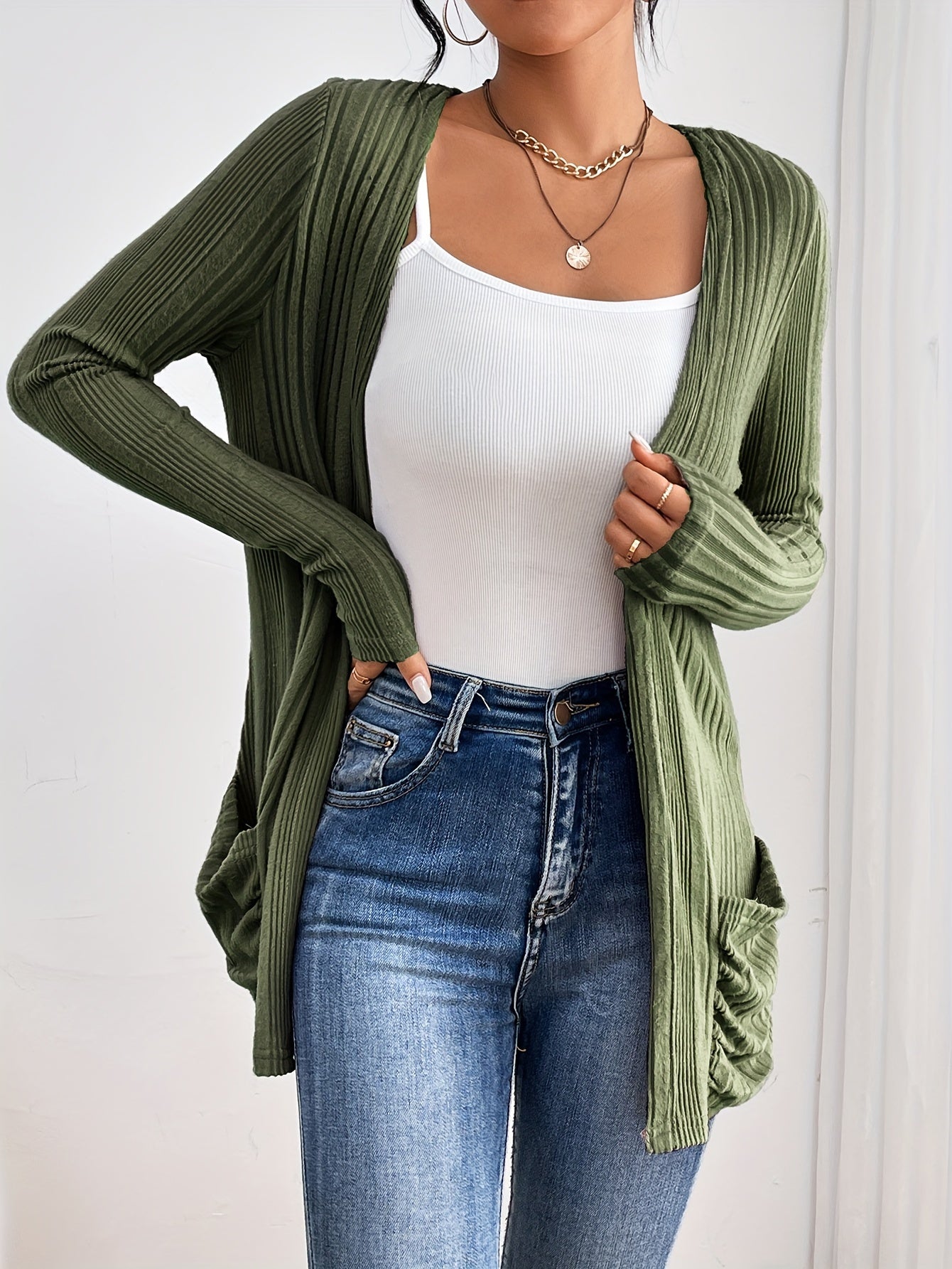 Ribbed Drop Shoulder Cardigan