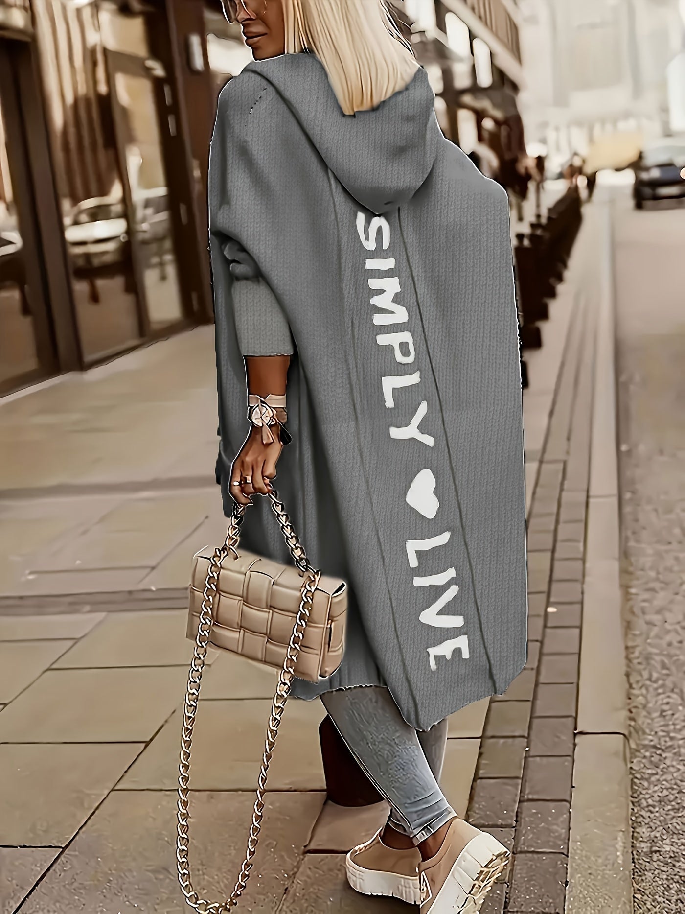 Hooded V-Neck Knit Cardigan