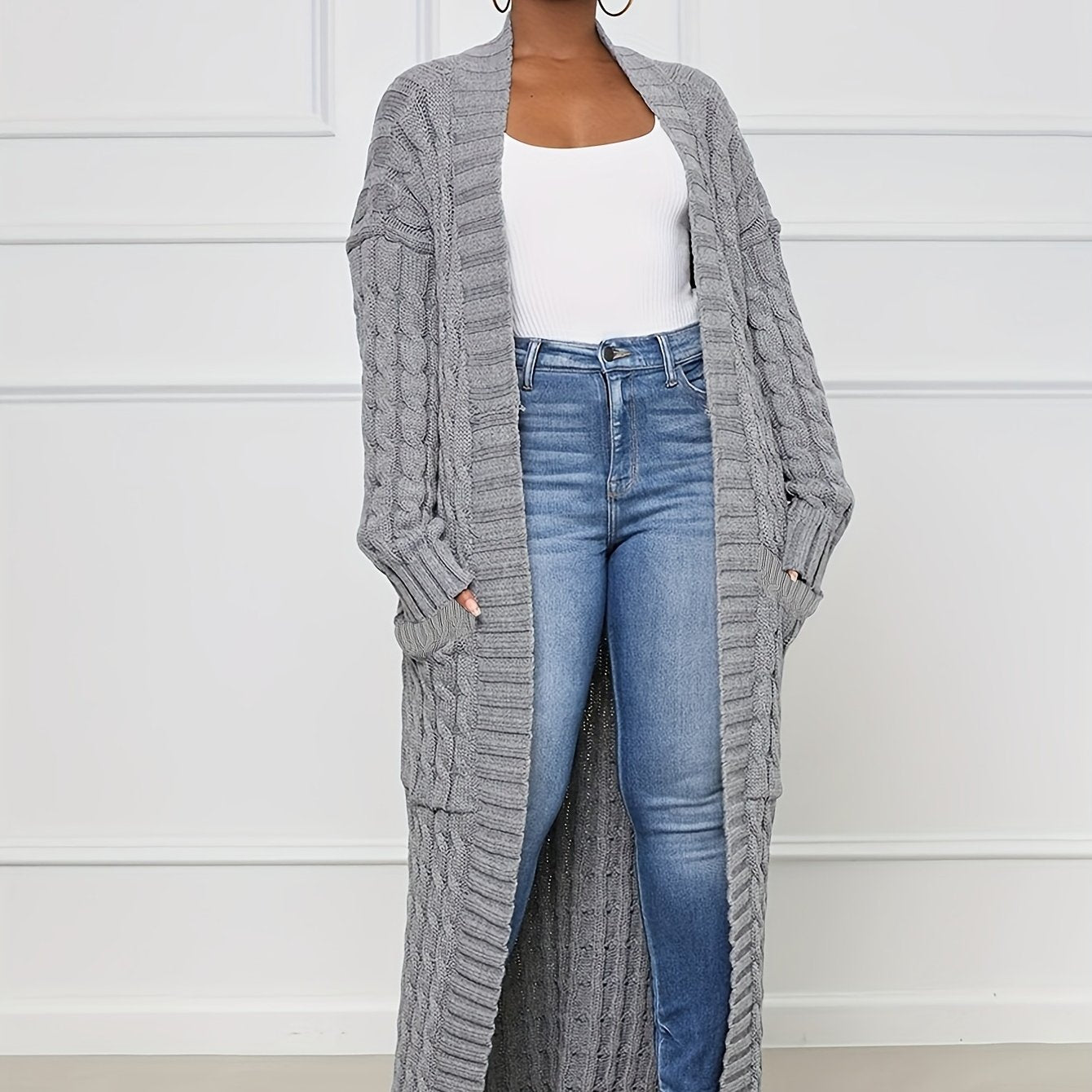 Extra-Long Cable Knit Cardigan