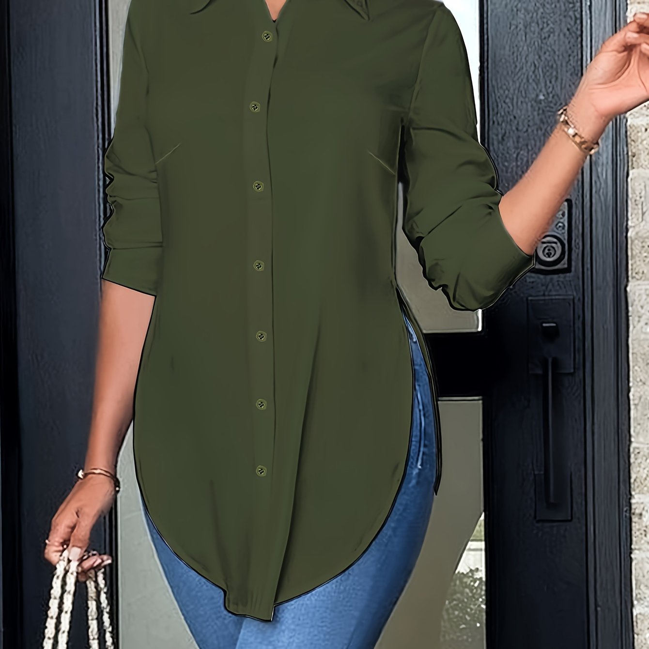 Curved Hem Button Front Shirt