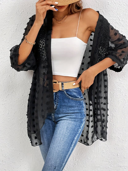 Swiss Dot Lace Open Cardigan