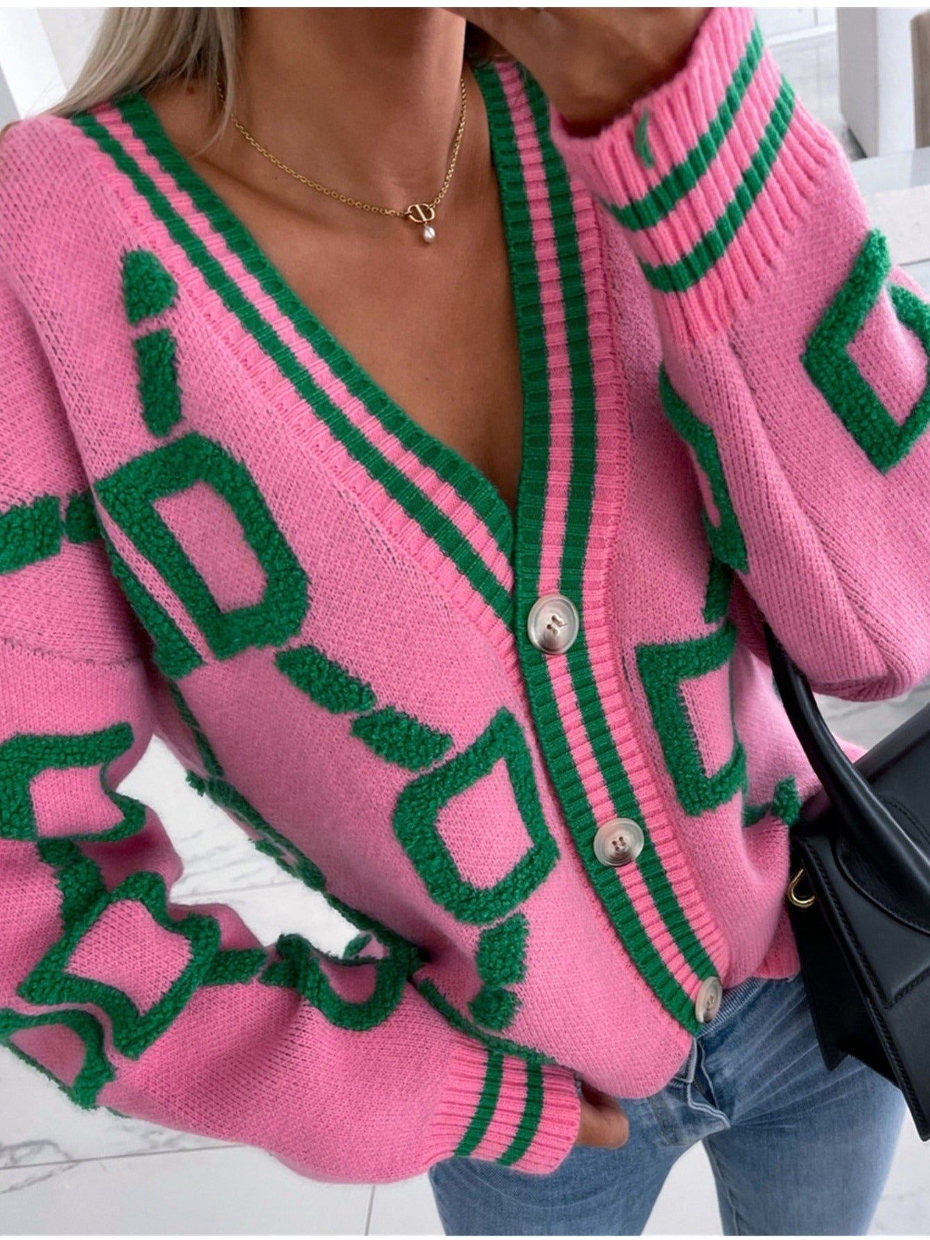 Color Block V-Neck Cardigan