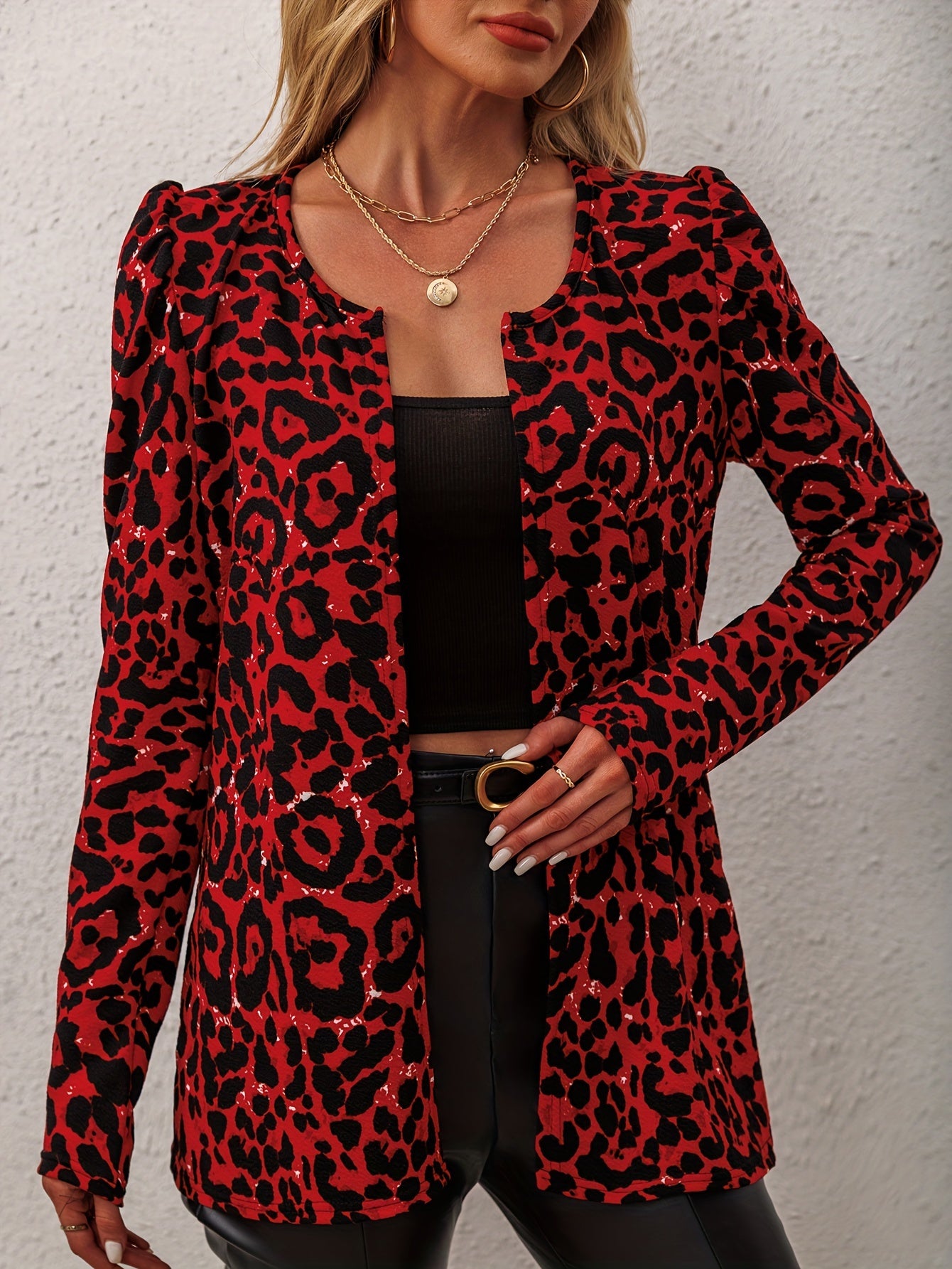 Leopard Print Open Front Jacket