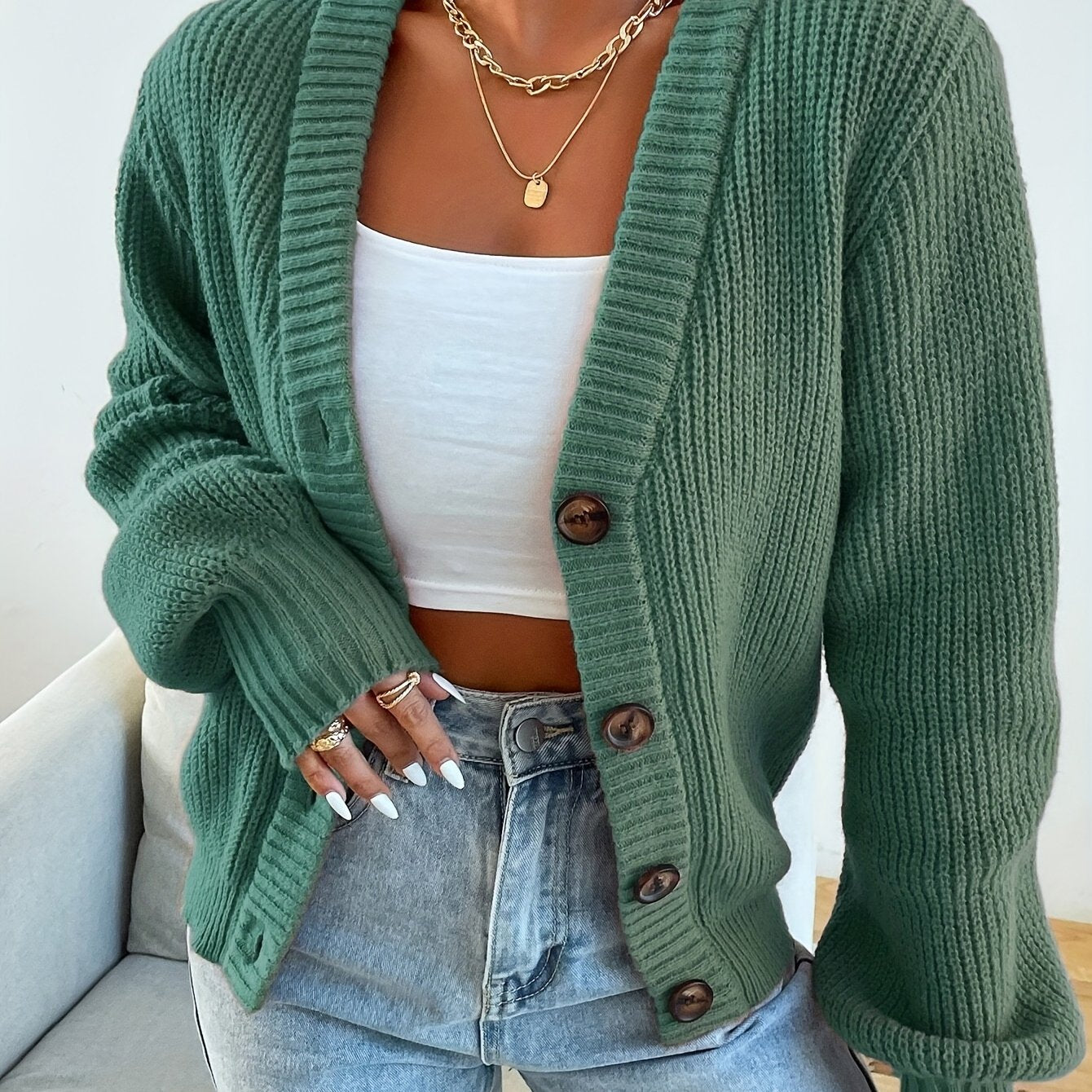 Elegant Knit Cardigan with Button Front