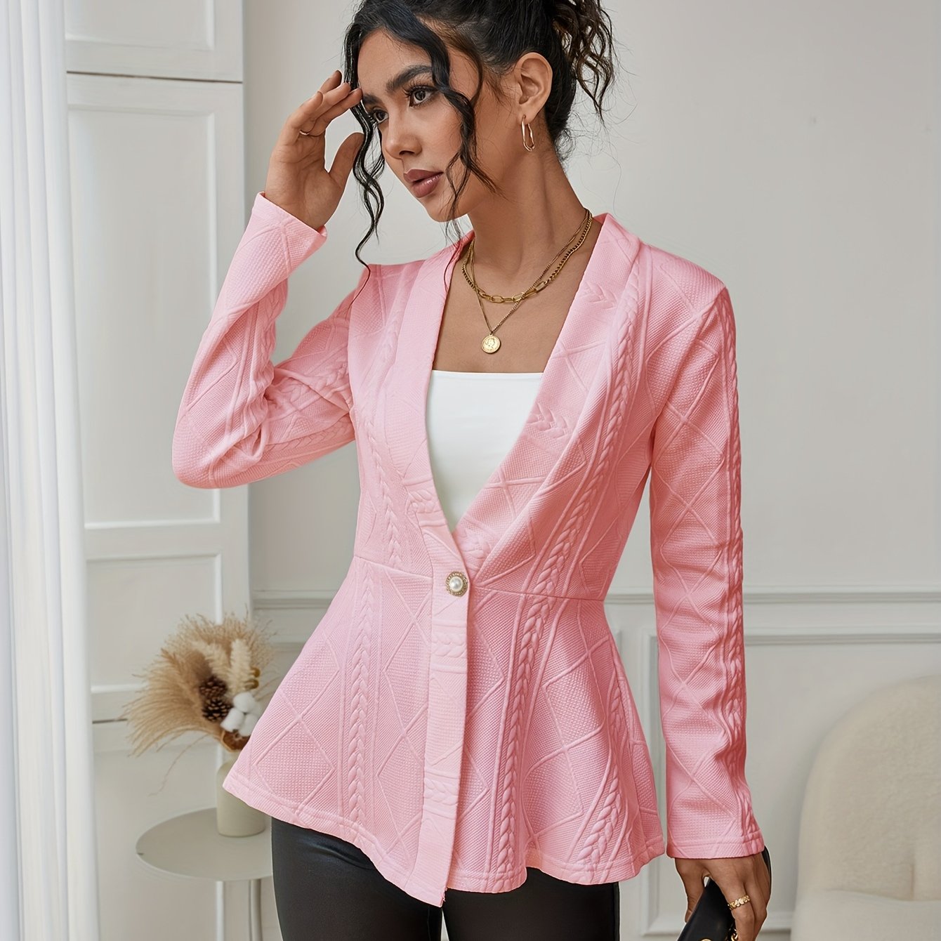 Textured Beaded Button Jacket