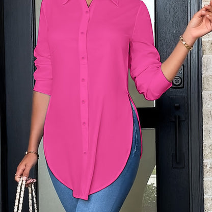 Curved Hem Button Front Shirt