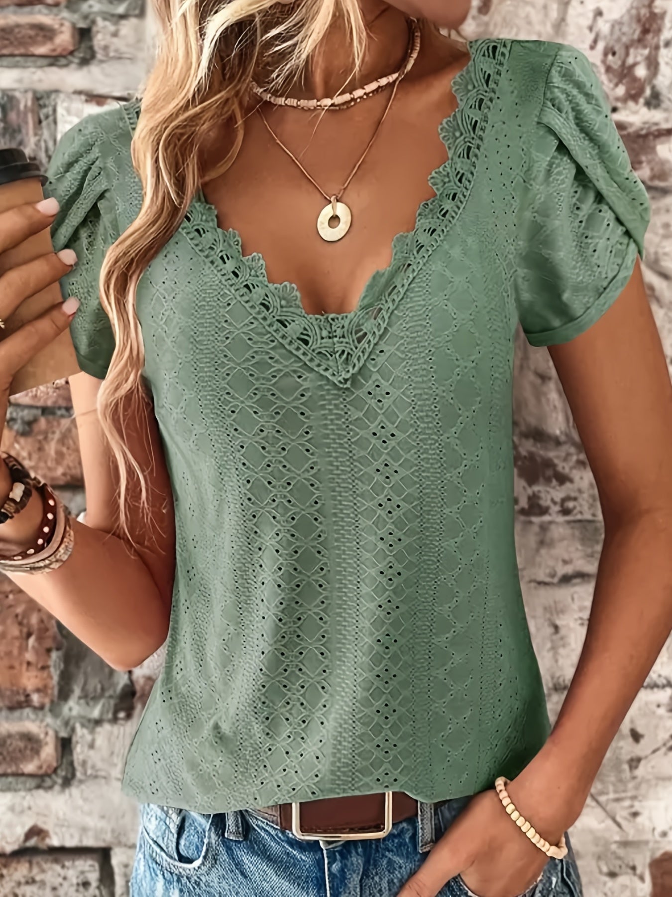 Ruffle Sleeve V-Neck Blouse