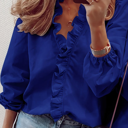 Ruffled V-Neck Loose Blouse