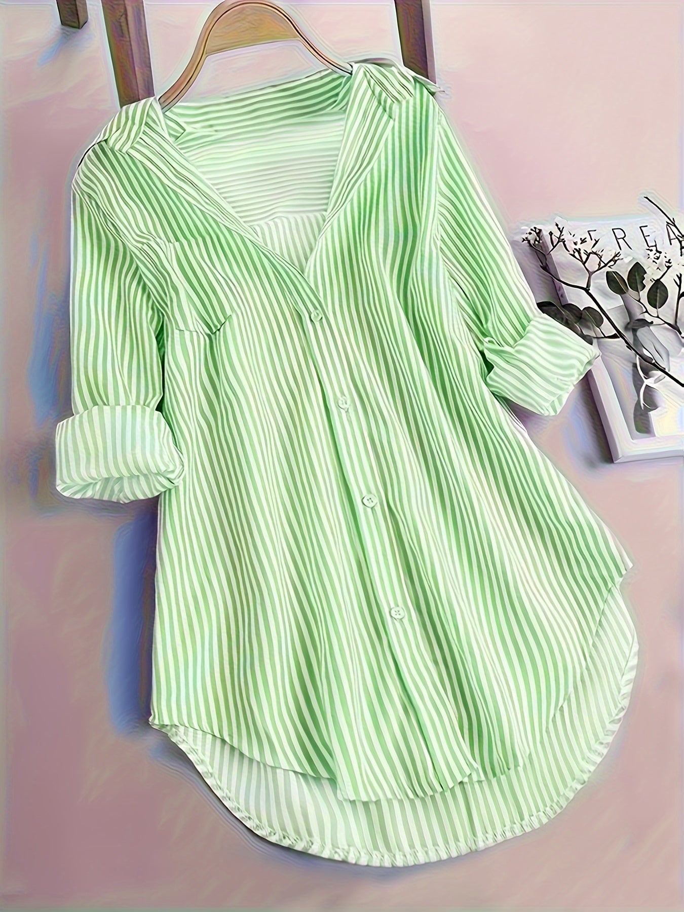 Striped Button Front Blouse
