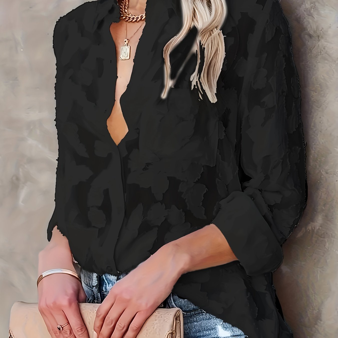 Floral Keyhole Neck Ruffle Sleeve Blouse