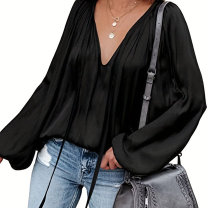 Elegant V-Neck Long Sleeve Blouse