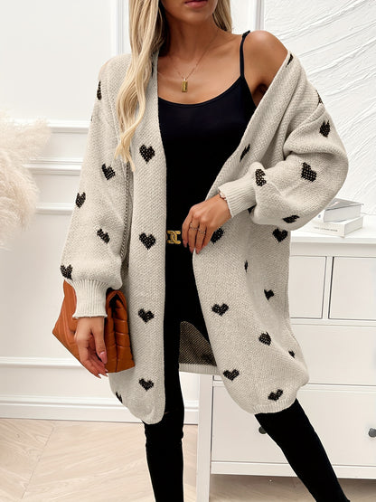 Heart Pattern Open Front Cardigan