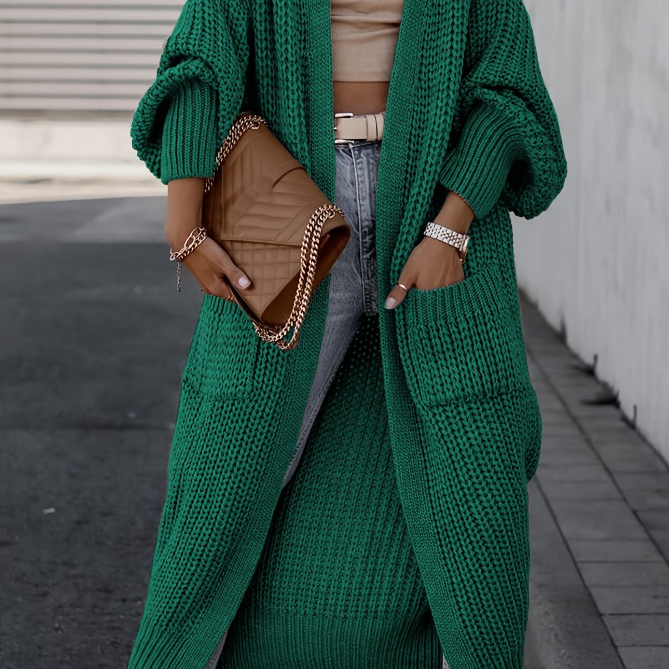 Deep V-Neck Ribbed Cardigan