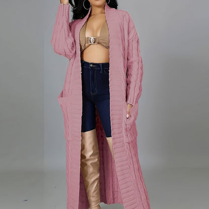 Extra-Long Cable Knit Cardigan