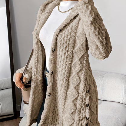 Plush Hooded Argyle Cardigan Coat