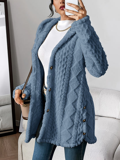 Plush Hooded Argyle Cardigan Coat