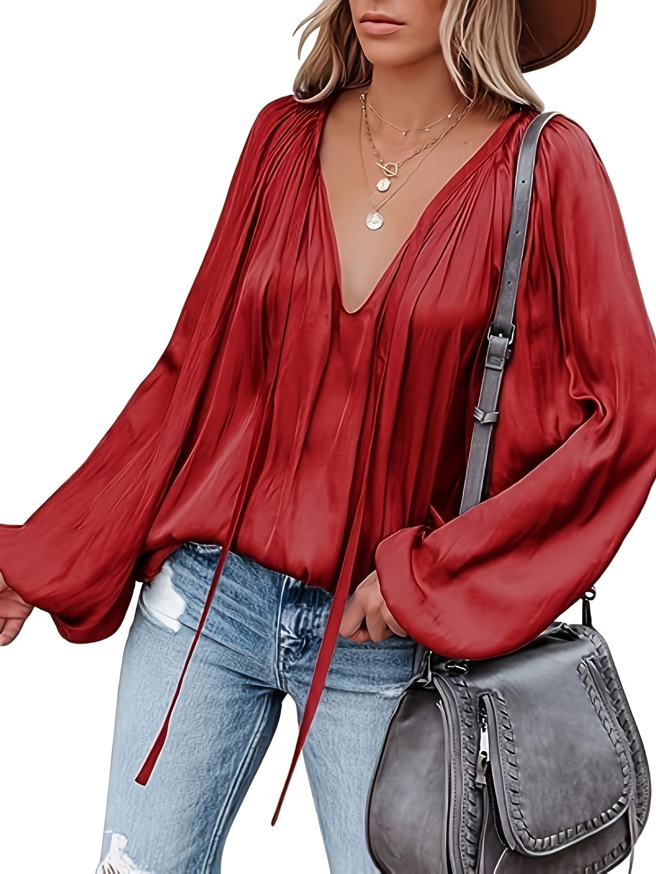 Elegant V-Neck Long Sleeve Blouse