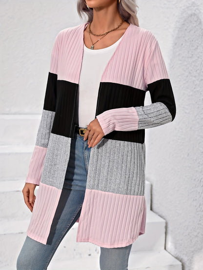 Colorblock Ribbed Open Cardigan