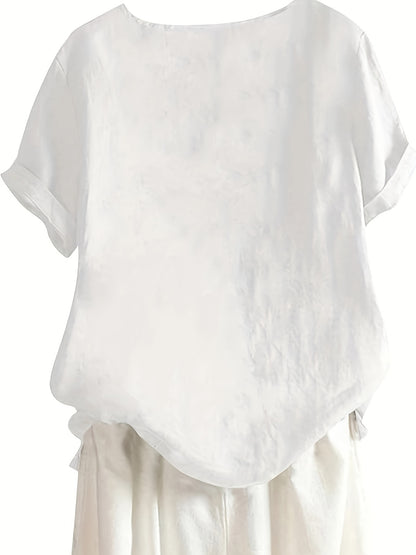 Elegant Button-Up Crew Neck Shirt