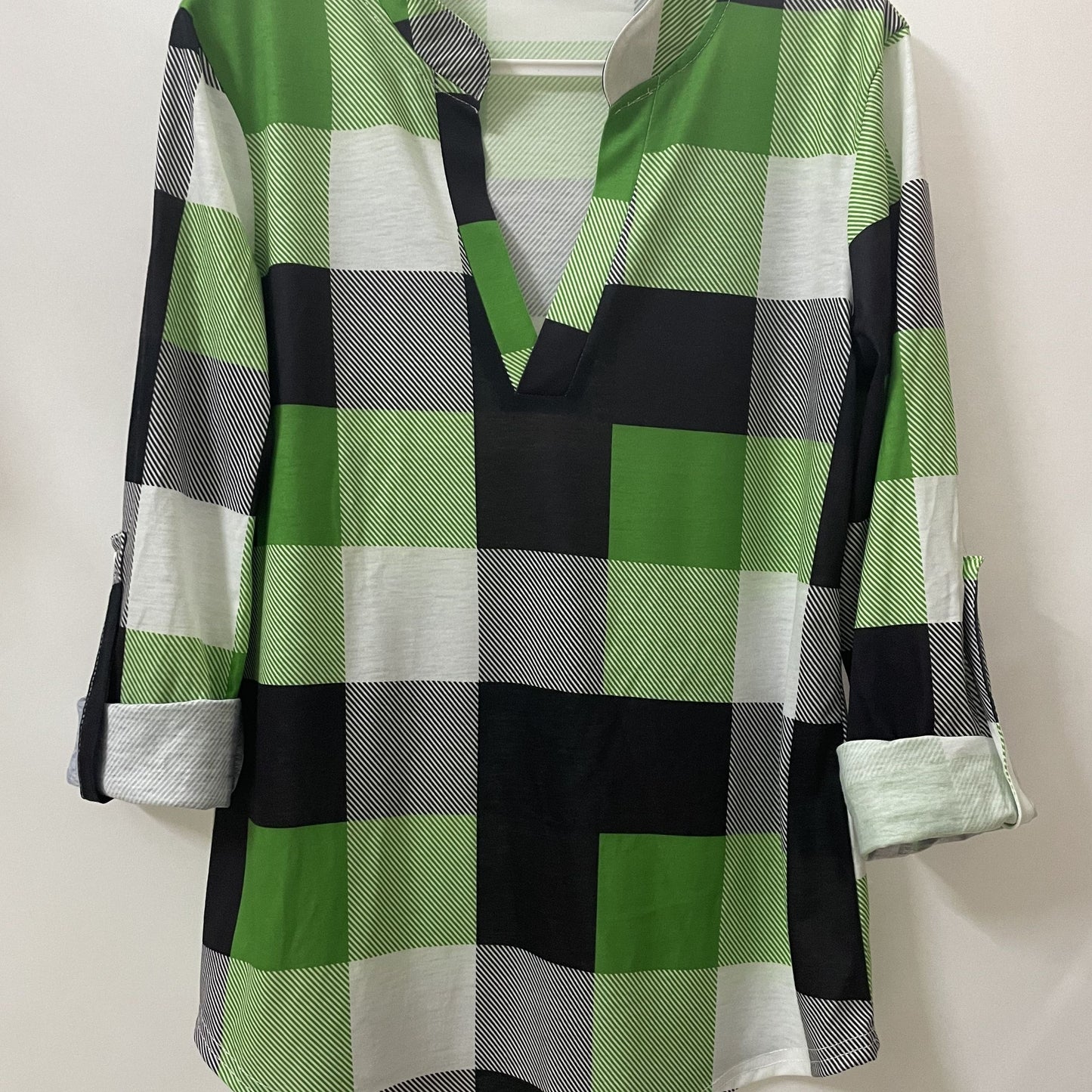 Plaid V-Neck Long Sleeve Shirt