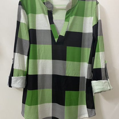 Plaid V-Neck Long Sleeve Shirt