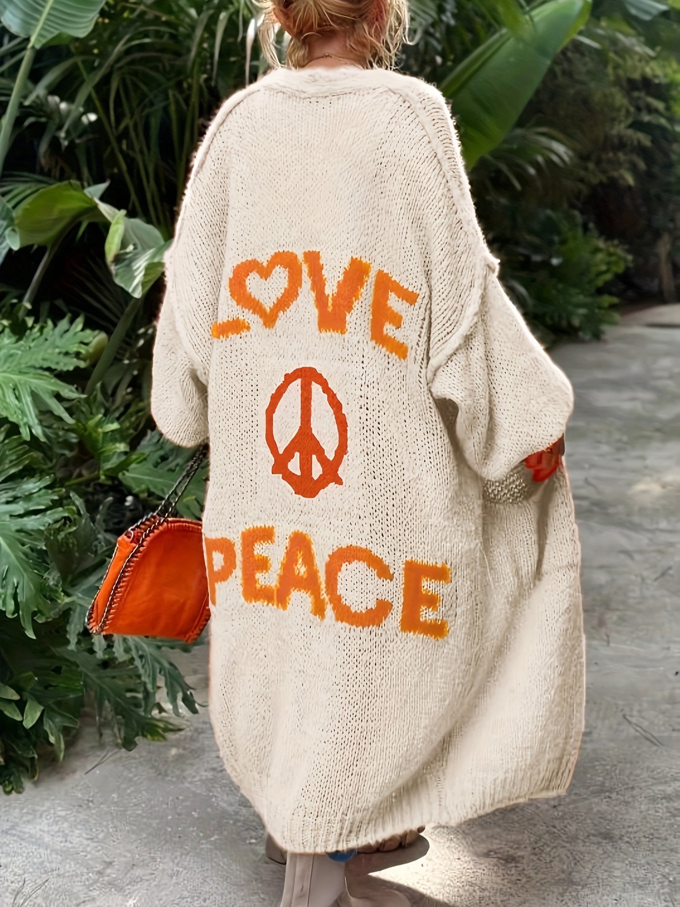 Letter Pattern Open Front Cardigan