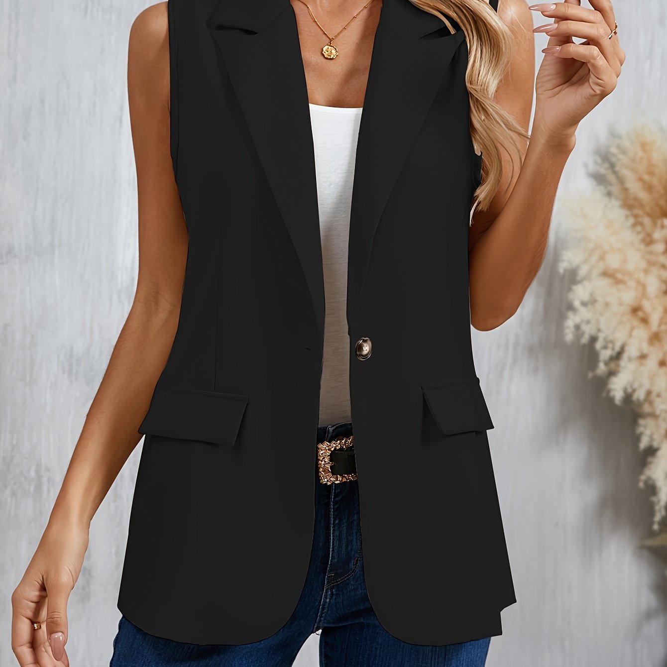 Sleeveless Lapel Blazer Vest