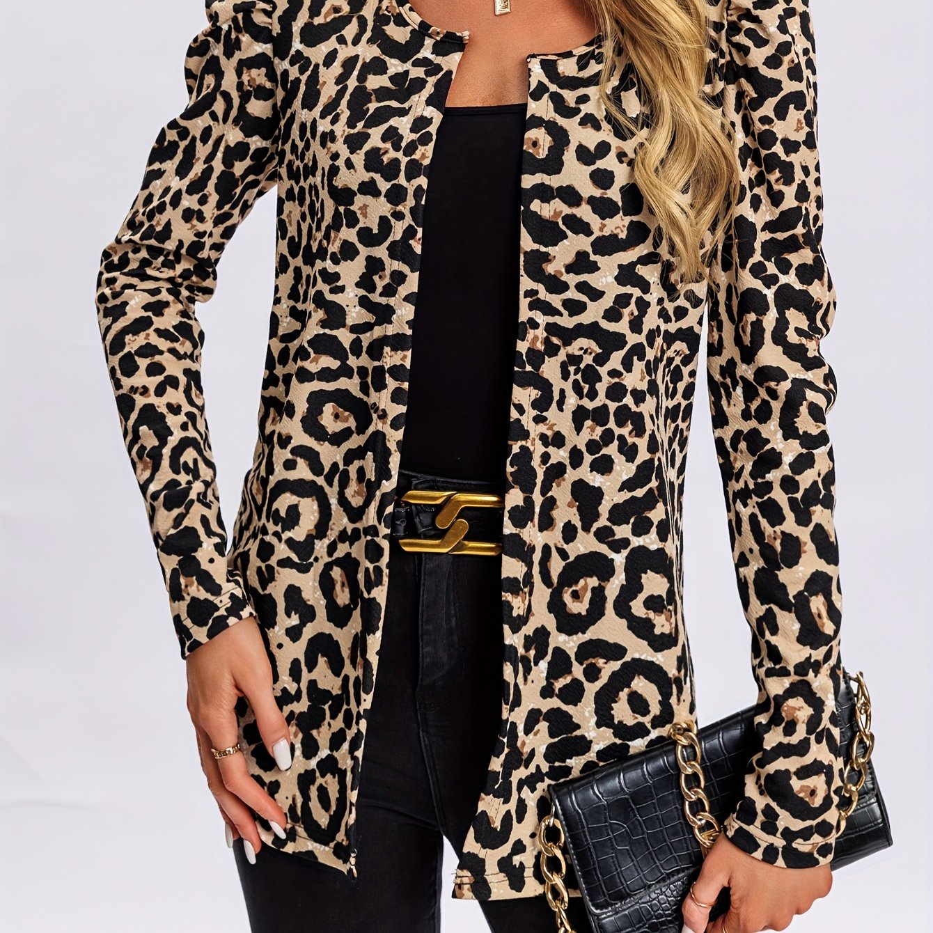 Leopard Print Open Front Jacket
