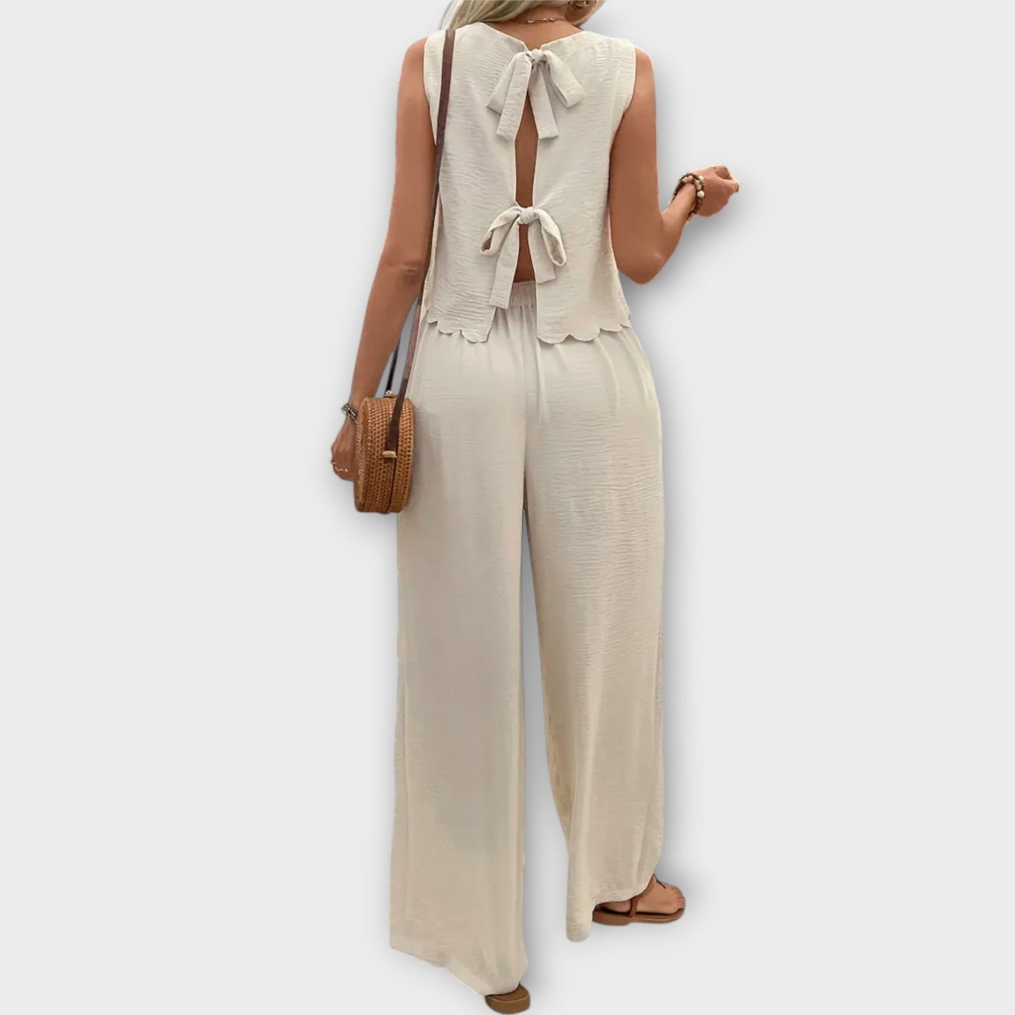 Floral Trim Vest and Tailored Trousers Set