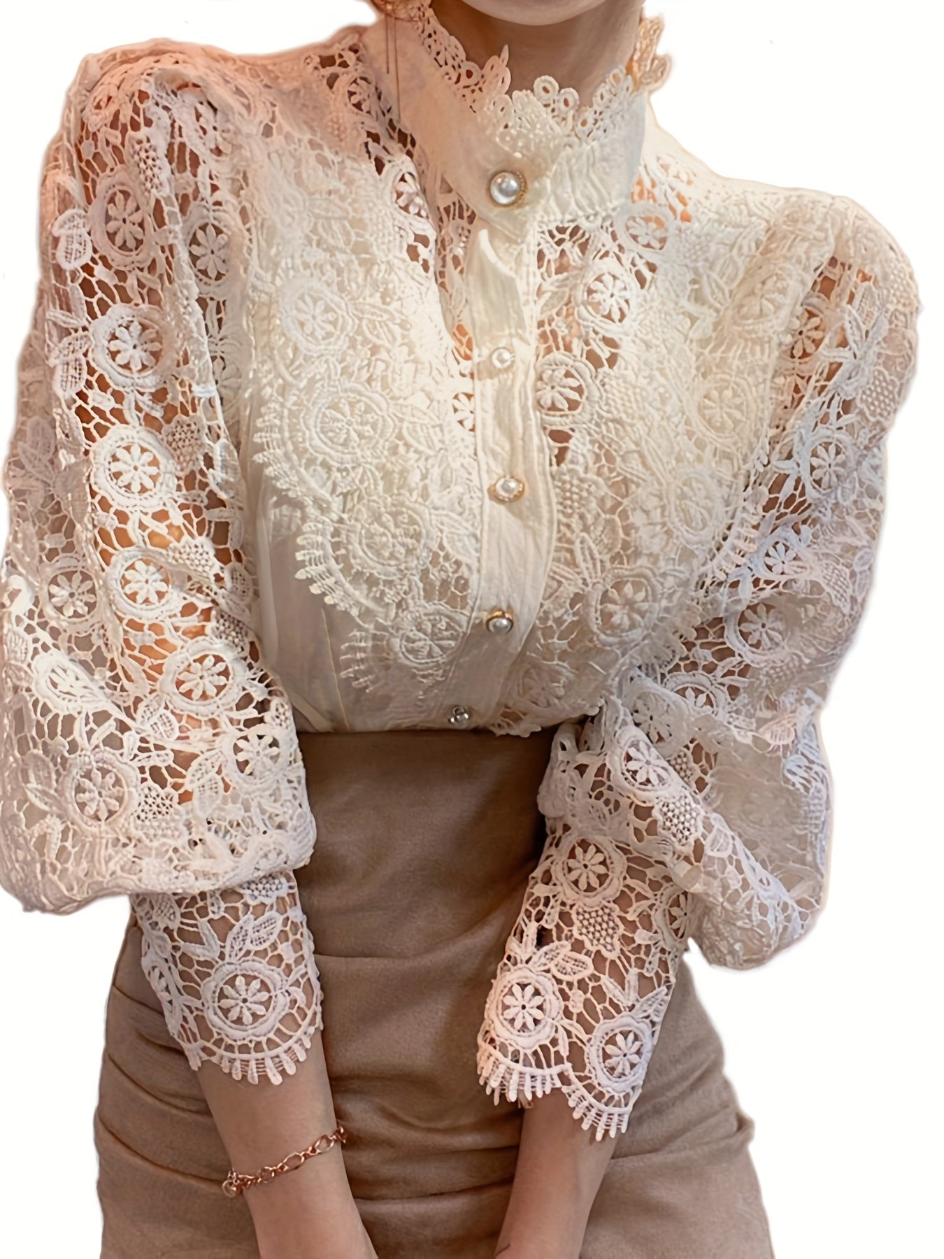 Vintage Lace Pearl Button Blouse