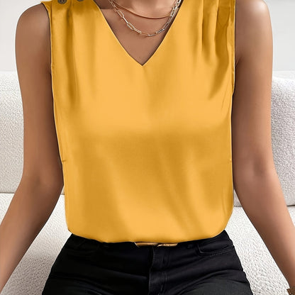 Sleeveless V-Neck Silky Vest