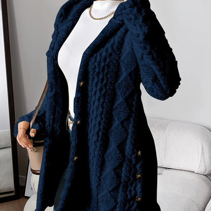 Plush Hooded Argyle Cardigan Coat