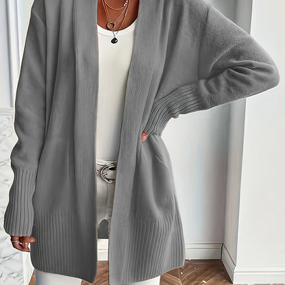 Elegant Open Front Cardigan with Pockets