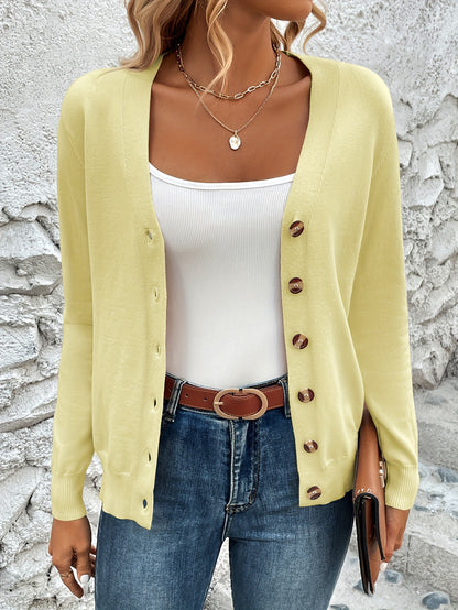 Button Front V-Neck Cardigan Top