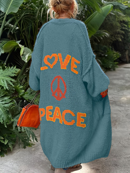 Letter Pattern Open Front Cardigan