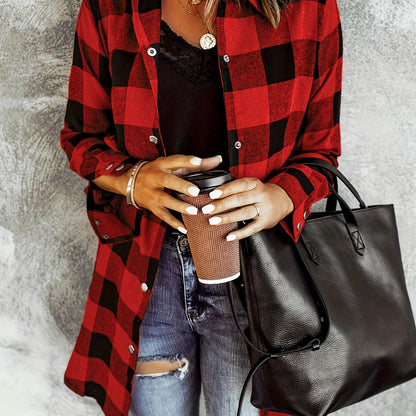 Plaid Button Front Long Shirt