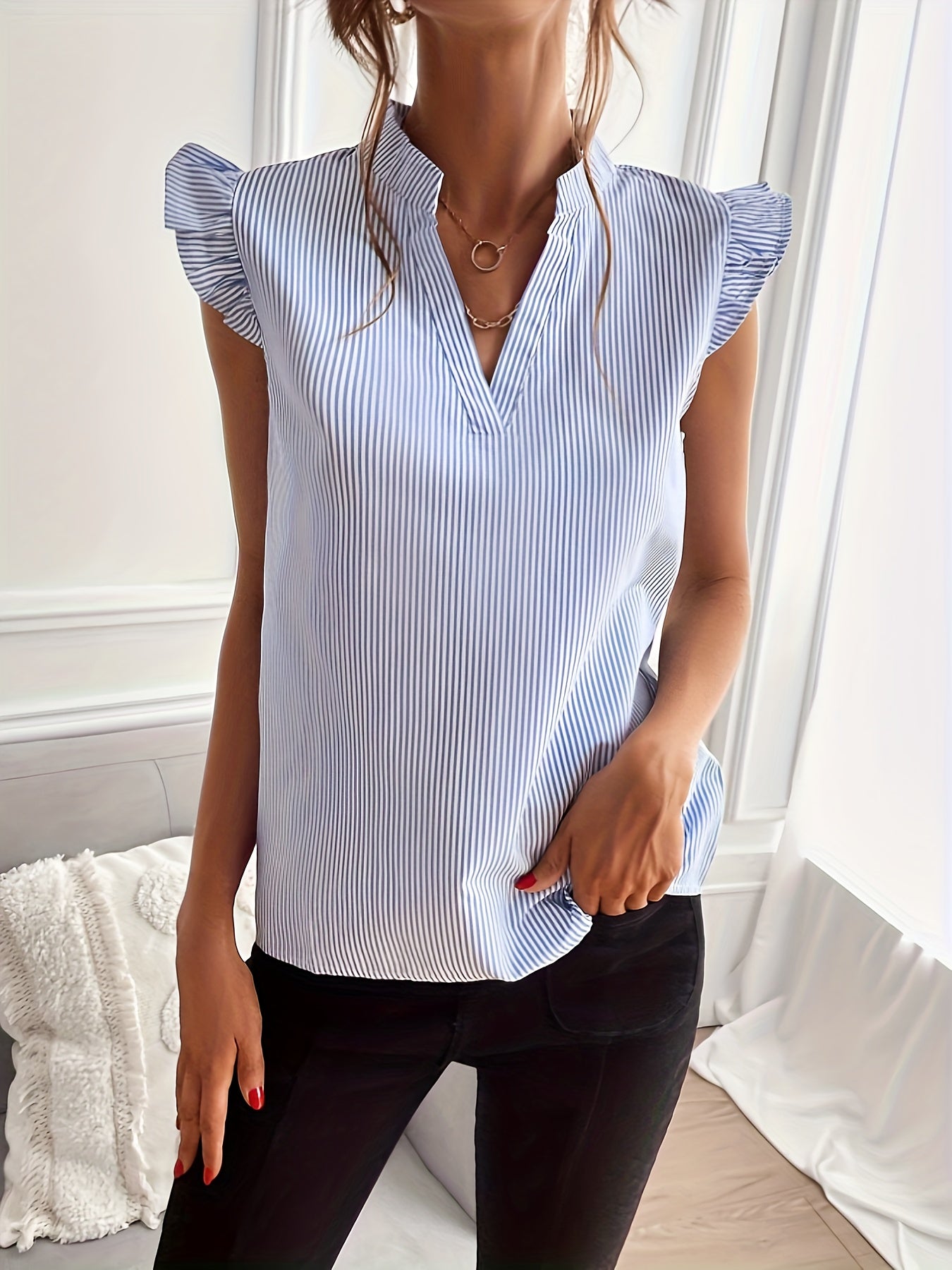 Striped Ruffle Sleeve Shirt