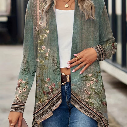 Floral Print Open Front Cardigan