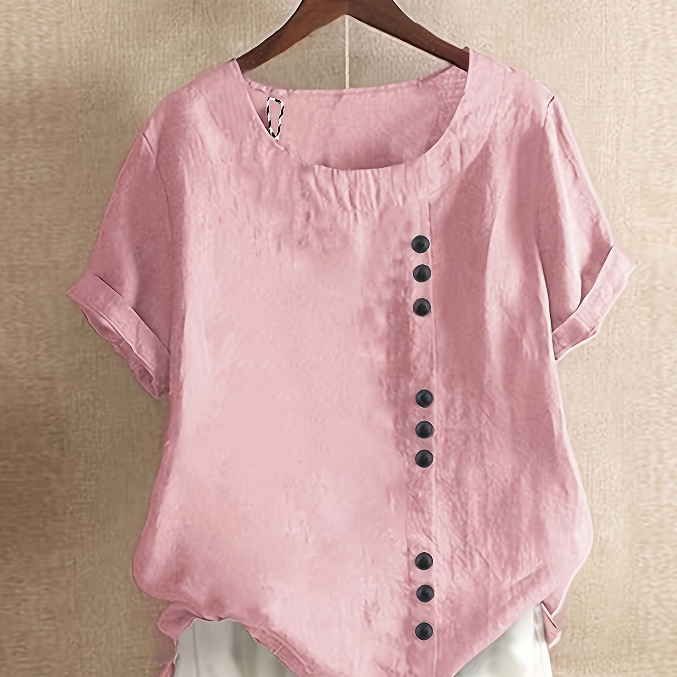 Elegant Button-Up Crew Neck Shirt