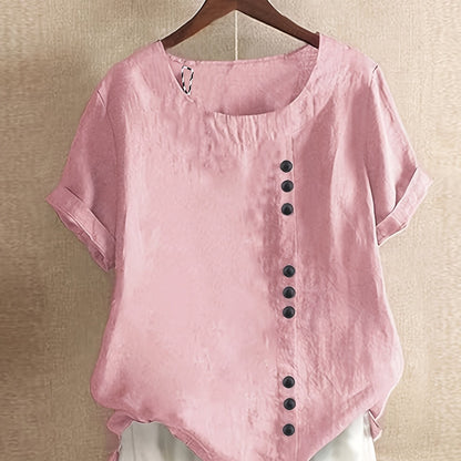 Elegant Button-Up Crew Neck Shirt