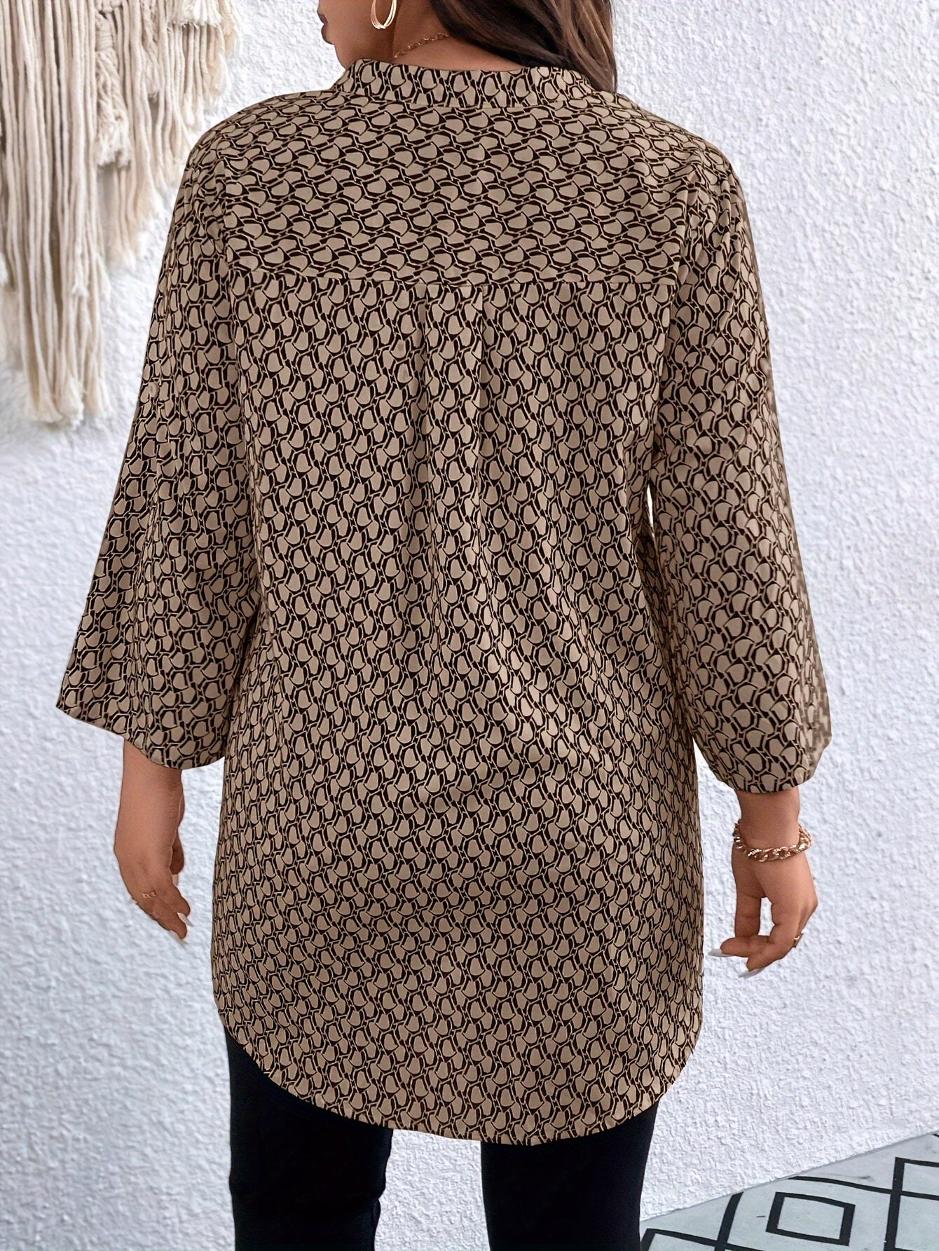 Printed Notched Neck Tunic Blouse