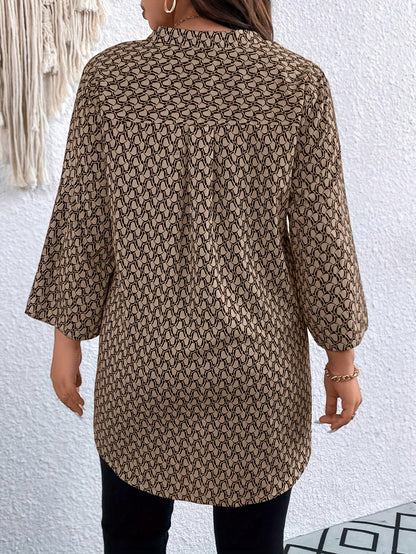 Printed Notched Neck Tunic Blouse