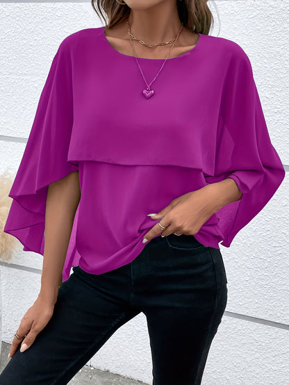 Asymmetrical Hem Short Sleeve Blouse
