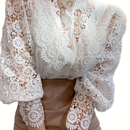 Vintage Lace Pearl Button Blouse