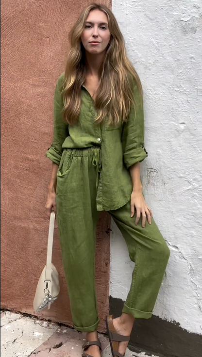Elegant Linen Two-Piece Set – Shirt & Pants
