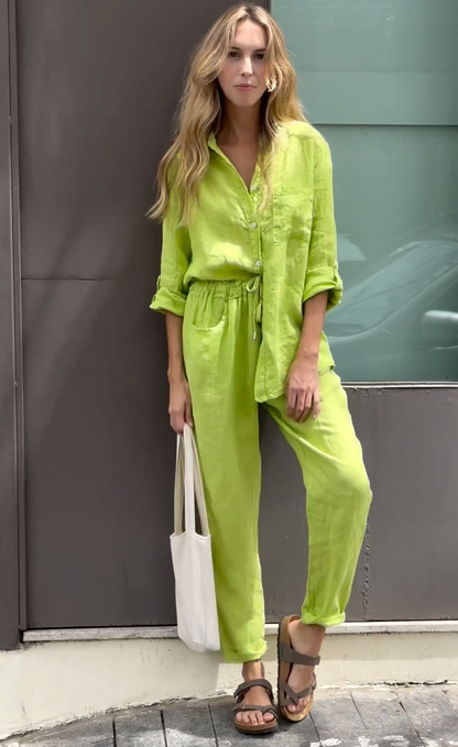 Elegant Linen Two-Piece Set – Shirt & Pants