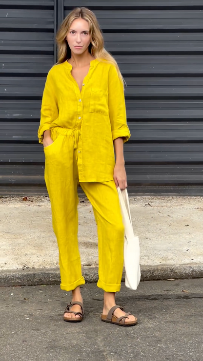 Elegant Linen Two-Piece Set – Shirt & Pants